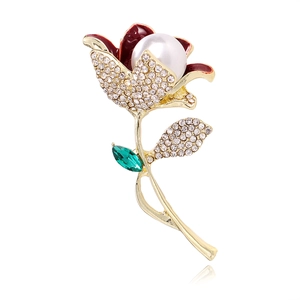 Broche Tulipe Élégante Avec Künstliche Perle Et Strass En Alliage De Zinc Émail Floral Broche Pour Femme Mariage Fête Bijoux