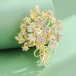 Broche Bouquet de Fleurs en Alliage de Luxe avec Strass Or Argent Cristal Nœud Papillon Bijoux Décoratifs Cadeau pour Femmes Manteau