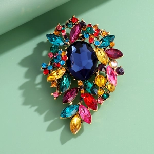 Vintage Alloy Rhinestone Glass Brooch Baroque Large Oval Crystal Floral Pin Jewelry For Women Wedding Banquet Party Dress Accessory