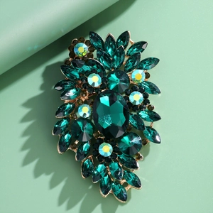 Luxury vintage green crystal brooch in gold-tone alloy for women's elegant apparel