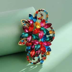 Vintage Alloy Rhinestone Flower Brooch For Women Luxury Floral Crystal Corset Pin Wedding Banquet Jewelry Gift