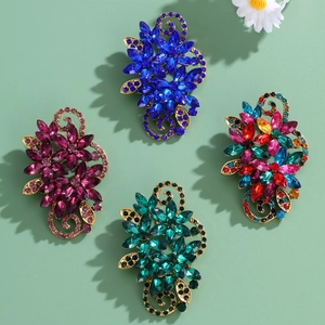 Floral crystal brooch pins with marquise-cut rhinestones in four elegant colors