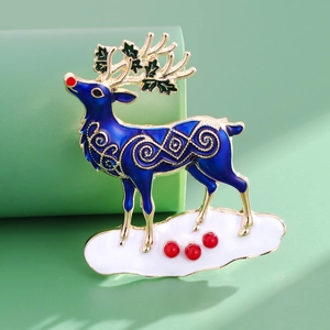 Broche en Émail Renne de Noël Vintage Pour Femmes Hommes Alliage Plaqué Or Épingle de Cerf Bijoux de Fête Accessoire de Cadeau