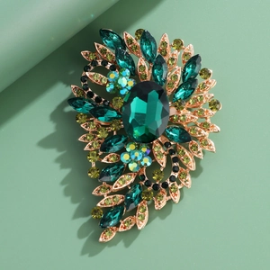 Large Vintage Baroque Rhinestone Crystal Flower Brooch Pin For Women Suit Cardigan Accessories Zinc Alloy Glass Jewelry