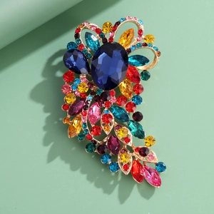 Vintage Alloy Rhinestone Glass Brooch For Women Luxury Floral Crystal Pin For Coat Wedding Party Banquet Jewelry