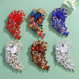 Set of six vintage rhinestone flower brooches in various colors for women's coats