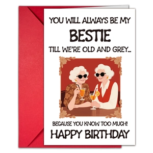 Birthday card set with vintage golden girls illustration and red envelope