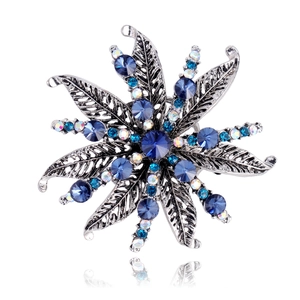 Vintage Antique Silver Alloy Flower Brooch With Blue Rhinestones High-Grade Star Shape Fashion Corsage Pin Women Jewelry