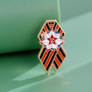Russian St. George ribbon style metal brooch with Soviet star and wheat pattern