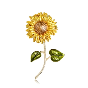 Vintage Korean Style 3D Double Layer Sunflower Flower Brooch Pin Alloy Drip Oil Enamel Lapel Pin For Women Jewelry Gift