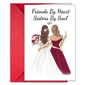 Kit de tarjeta de cumpleaños con sobre rojo e ilustración Friends By Heart Sisters
