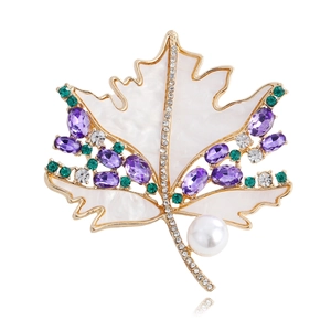 Elegante Spilla a Foglia d'Acero in Lega Perla Artificial Sintetica Strass Smalto Pettorina per Donna Abito Vestito Matrimonio Banchetto Gioielli