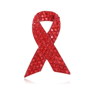 Red Ribbon Awareness Brooch Pin Rhinestone Enamel Alloy Breastpin For HIV AIDS Charity Event Commemoration Unisex Jewelry