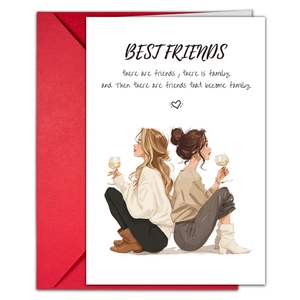 Set de tarjeta de cumpleaños con ilustración Best Friends y sobre rojo