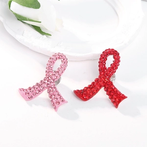 Broches ruban rouge et rose avec strass pour sensibilisation sida et cancer du sein
