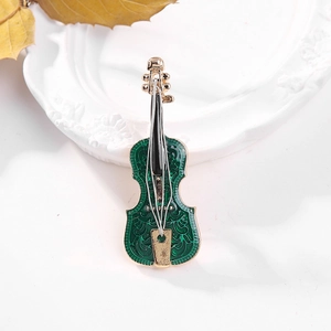 Vintage Green Enamel Violin Brooch Gold Alloy Musical Instrument Pin Jewelry Elegant Fashion Accessory Gift For Women