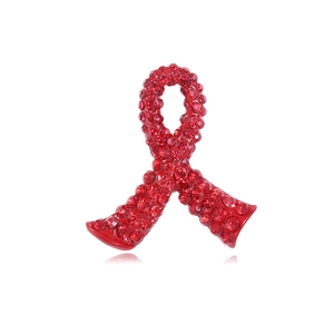 Broche Ruban en Cristal Rouge Rose Strass Awareness Ribbon Épingle de Revers pour Événement de Charité Femme Homme Bijoux