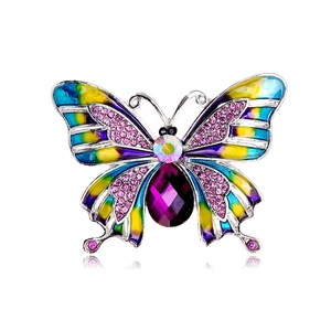 Vintage Court Style Enamel Butterfly Brooch For Women Alloy Rhinestone Purple Crystal Drip Oil Pin Suit Corsage Elegant Jewelry Accessory