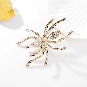 Vintage oversized spider brooch with yellow accents and silver back view for suits