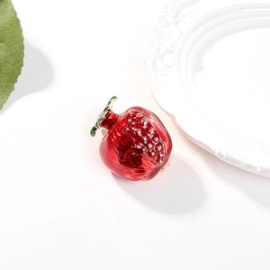 Fashionable alloy pomegranate brooch with red enamel and sparkling crystal rhinestones