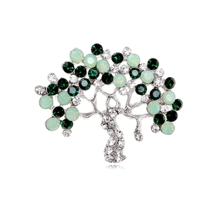Tree of Life Brooch Alloy Rhinestone Inlaid Green Artificial Crystal Tree Pin For Coat Suit Women Men Jewelry Gift