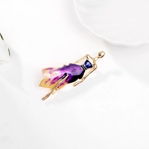 Chic painted girl silhouette brooch with purple and yellow enamel in gold metal finish