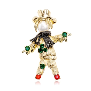 Vintage Alloy Scarecrow Brooch For Women Gold Plated Artificial Pearl Rhinestone Pin Elegant Fashion Coat Shawl Hat Accessories
