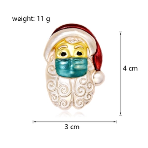 Detaillierte Größenübersicht der Weihnachtsmann-Brosche mit blauer Gesichtsmaske