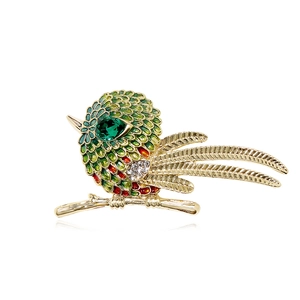 Broche Oiseau en Alliage Mode Émail Strass Hibou Animal Épinglette pour Femmes Personnalisé Coloré Goutte d'Huile Bijoux Cadeau
