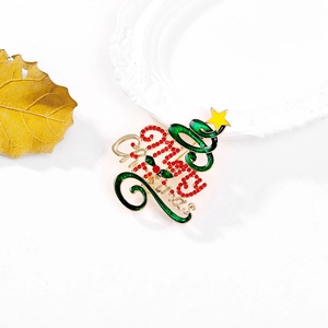Broche sapin de Noël avec strass rouges et inscription Merry Christmas artistique