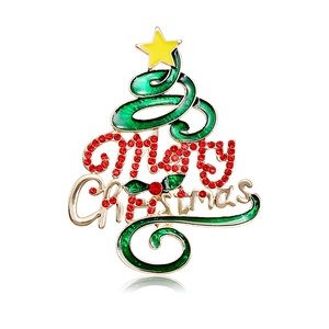 Broche Sapin de Noël Avec Émail Strass Lettre Merry Christmas Alliage Épingle pour Femmes Hommes Fête de Noël Bijoux Cadeau