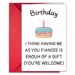 Carte d'anniversaire drôle pour fiancée avec motif gâteau et enveloppe rouge