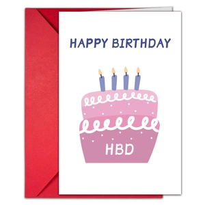 Carte d'anniversaire avec motif de gâteau rose et son enveloppe rouge assortie