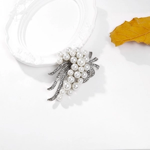 Elegant silver grape brooch with white faux pearls and sparkling rhinestones for women