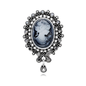 Vintage Victorian Cameo Lady Head Brooch Alloy Rhinestone Waterdrop Pendant Pin For Women Antique Style Fashion Jewelry