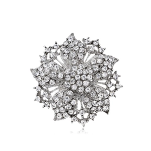 Luxury silver-plated flower brooch featuring sparkling crystal rhinestones and petals