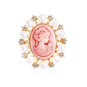 Vintage Victoria Cameo Brooch With Pearl Rhinestone Alloy Female Profile Corsage Pin For Women Coat Wedding Banquet Jewelry Gift