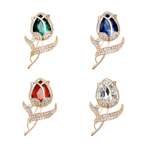 Elegante Spilla a Forma di Fiore di Tulipano in Lega con Strass e Cristallo di Vetro per Donna Accessori Abbigliamento Matrimonio