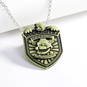 FNAF Fazbear Entertainment security badge necklace with antique bronze bear shield pendant