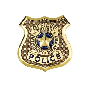 Golden Zootopia Judy Hopps police shield badge with officer engraving and star detail