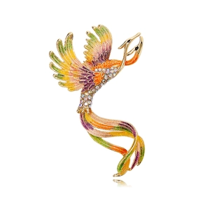 Exquisite Chinese style phoenix brooch with colorful enamel and sparkling rhinestones