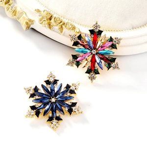 Broches flocon de neige étincelantes avec cristaux colorés et bleus pour Noël