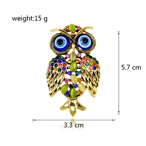 Spilla gufo di lusso con malocchio e cristalli colorati, finitura dorata da 5,7 cm