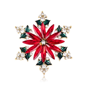 Broche Flocon de Neige de Noël Vintage pour Femmes Hommes Alliage Strass Broche de Feuille Bijoux d'Hiver Festifs Cadeau