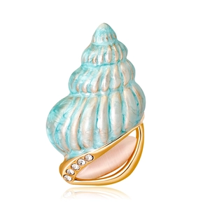 Mode Elegante Meerschnecke Muschel Brosche Für Damen Legierung Emaille Hellblau Brosche Pin Mit Strass Schmuck Geschenk