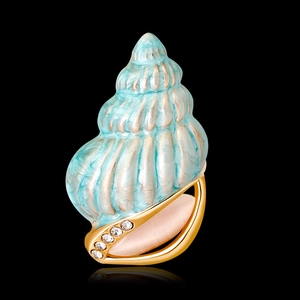 Eleganter Muschelring aus blauem Emaille mit Katzenaugenstein und Goldfassung
