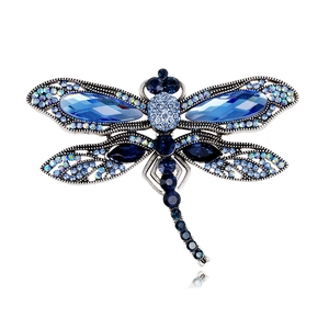 Vintage Zinc Alloy Dragonfly Brooch With Blue Rhinestone Antique Silver Metal Insect Corsage For Women Wedding Banquet Jewelry