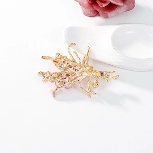 Goldene Weizenbrosche mit rosa Strass und Perlen, Rückseite mit Nadelverschluss-Struktur