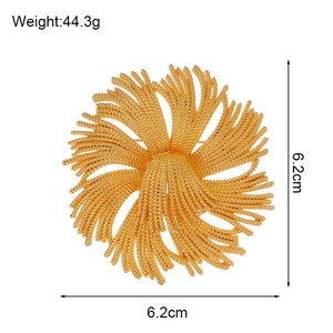 Detailed view of matte gold floral brooch showing 6.2cm size and 44.3g weight specs