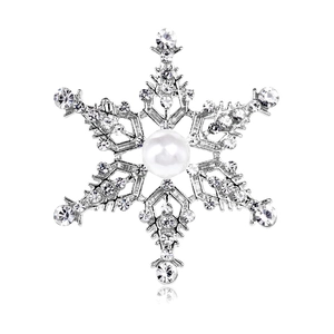 Elegante Broche de Copo de Nieve Con Perla Artificial de Imitación Strass Incrustado Aleación Invierno Navidad Boda Joyería para Mujer